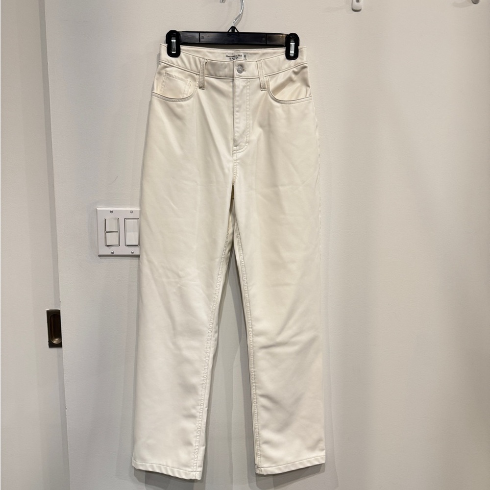 Abercrombie & Fitch White Straight faux leather pants